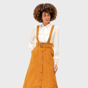✨ eShakti Button Front Cotton Corduroy Suspender Skirt (Style CL0095690) ✨ Casua